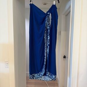 Disney Parks Royal Blue Mickey Tropical Print Tie Maxi Skirt Sz XL Beachy Boho